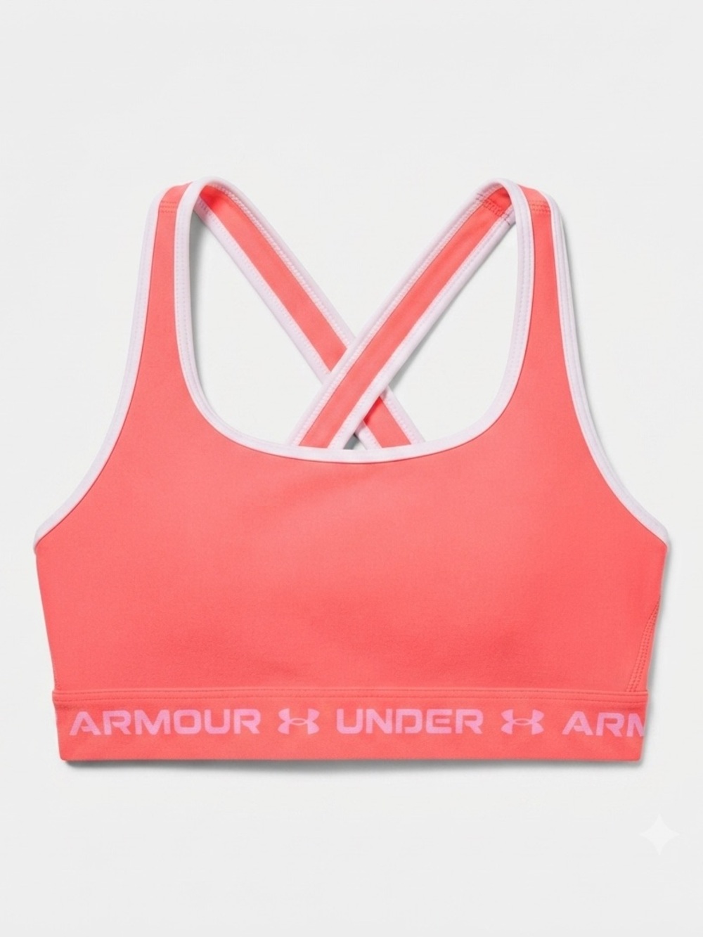Under Armour Coral Orange Crossback Seamless Sports Bra with White Trim Size M